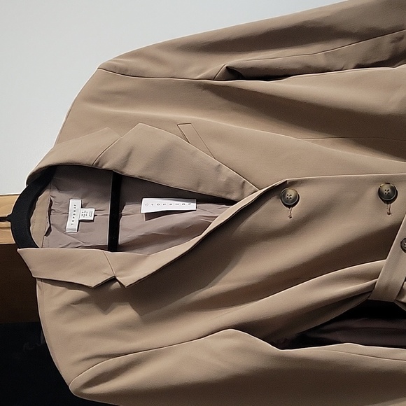 Topshop Belted Jacket Long Blazer Size 2 Tan Khaki Jacket Women's - Picture 4 of 13